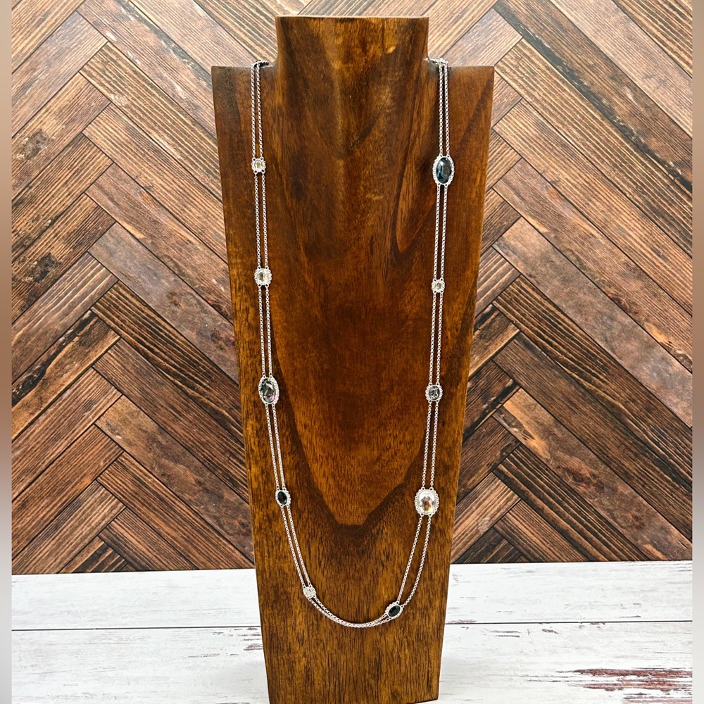 Authentic Swarovski 2 Strand Station Necklace Blu… - image 2